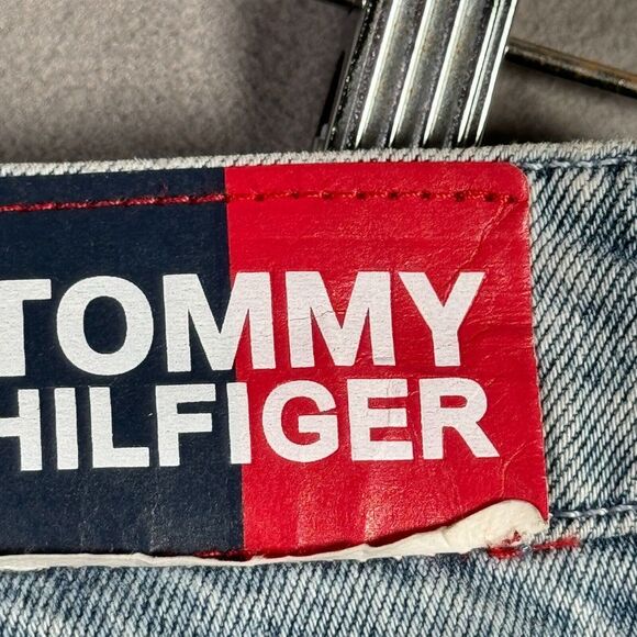 Tommy Hilfiger Girls Jeans Size 14 Light Wash Tapered Leg Frayed Hem High Rise - Picture 15 of 16